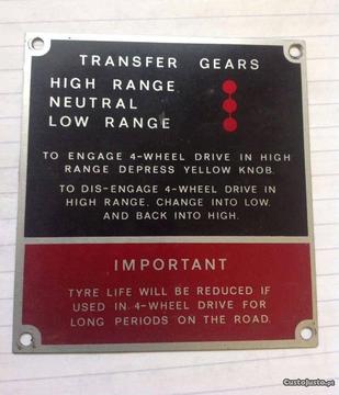Land Rover serie 2/ 3 placa de informação